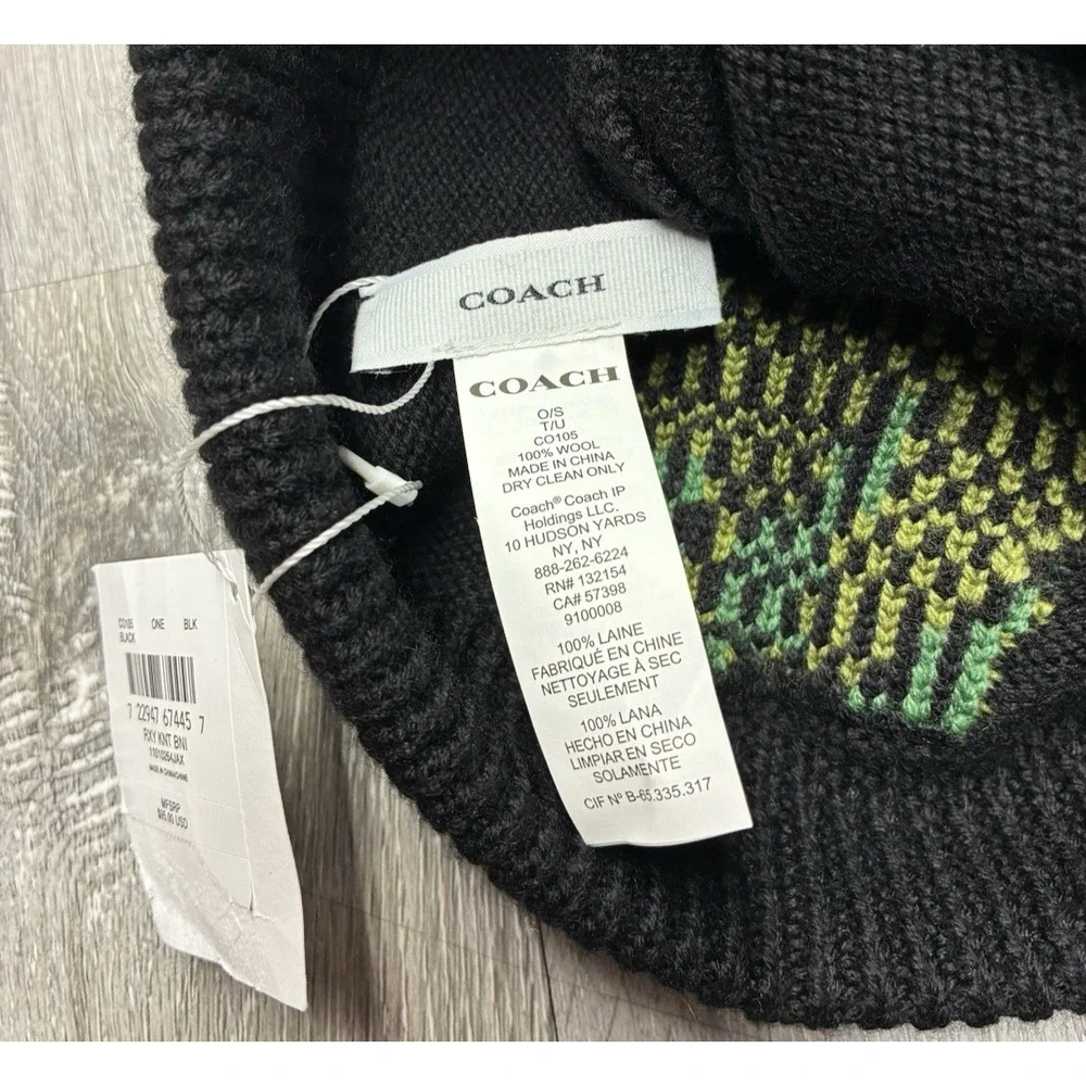 Coach Dinosaur Roxy Black Knit Beanie New With Tags